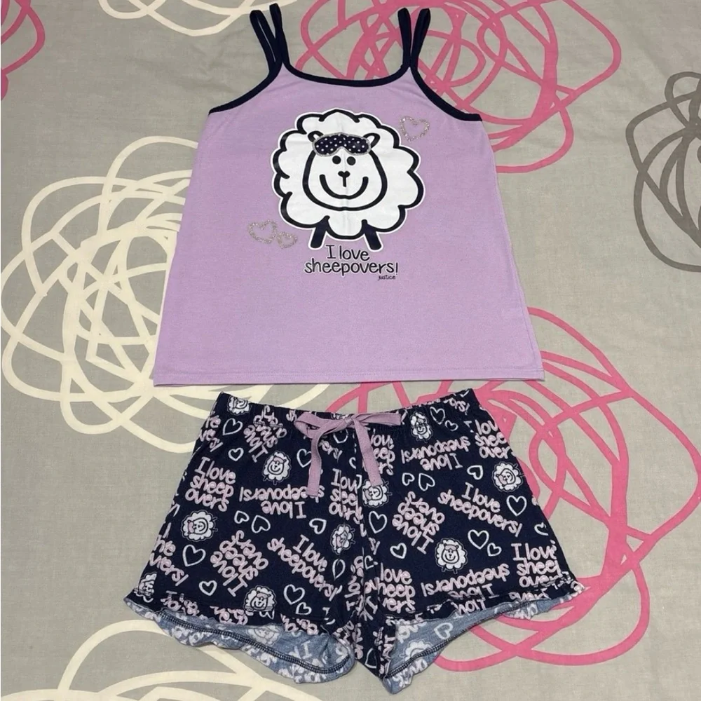Justice Purple Pajama Set With Sheep Designs